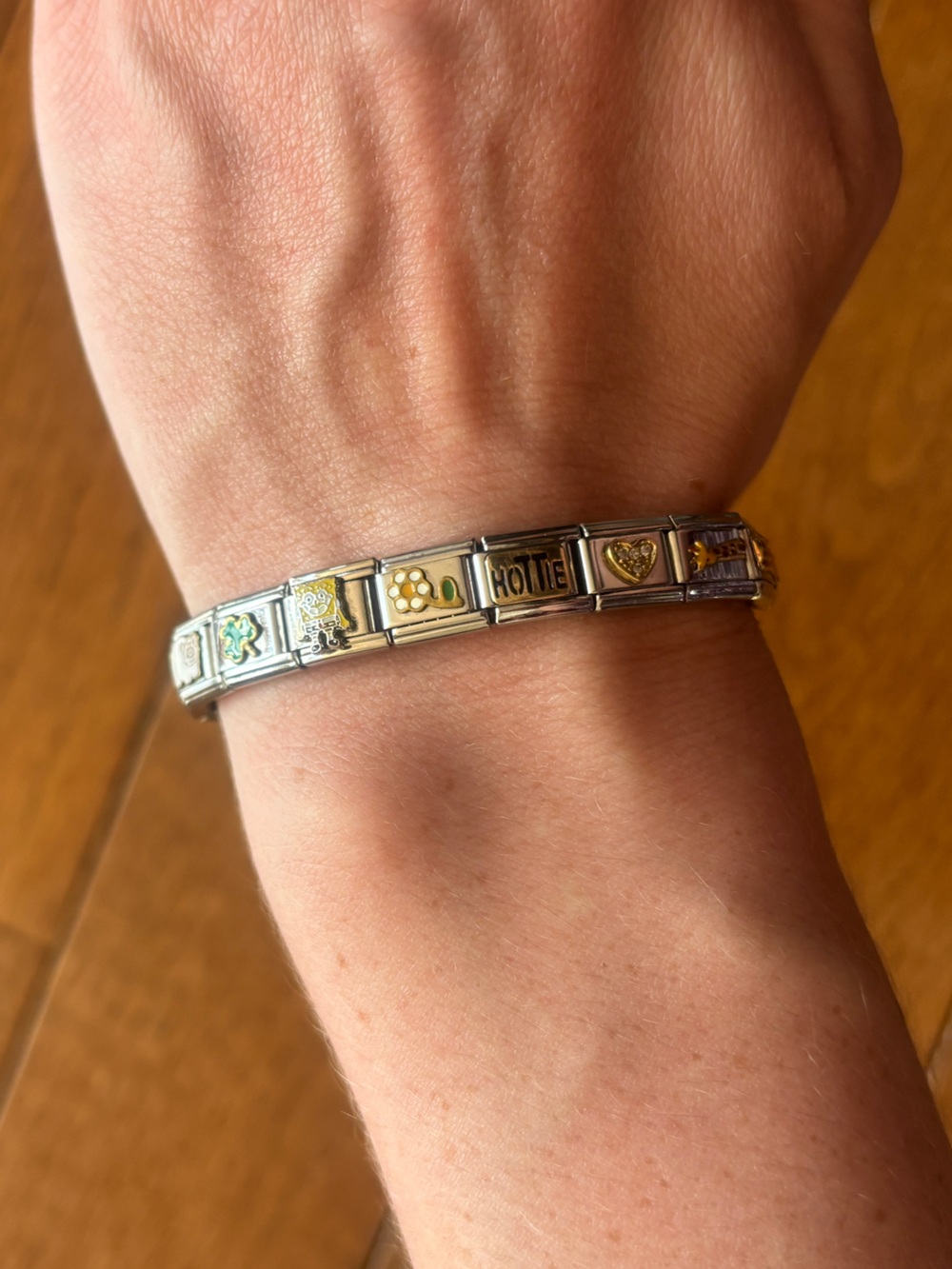 Y2k Italian Charm Link Bracelet in Silver and Gold 18K Steel